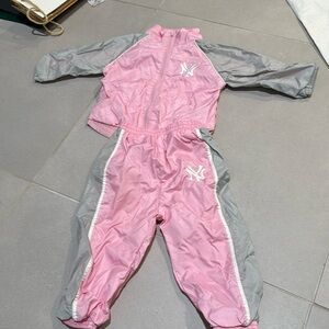 Toddler pink and gray NY Yankees wind breaker suit